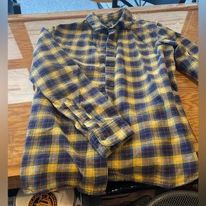 Uniqlo womens flannel shirt. Size medium. Yellow, blue and red plaid pattern.